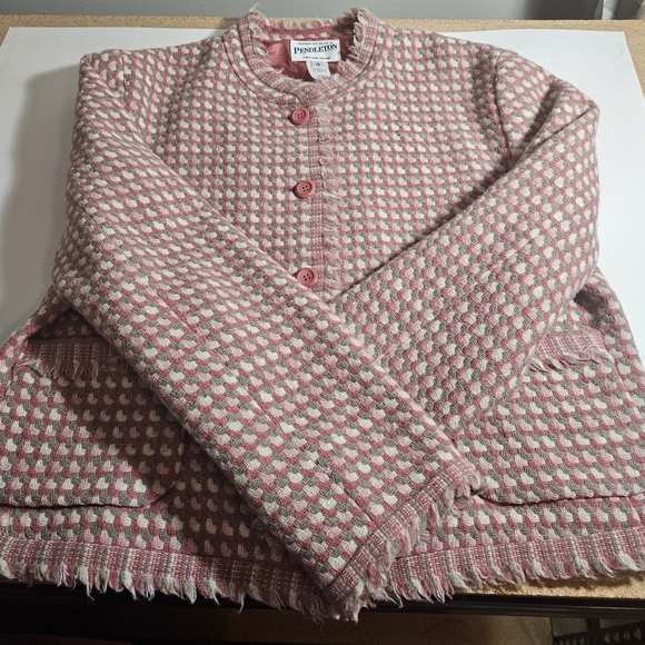 Vintage Collector Pendleton Women Size 14 Rose Fringed Front Button Wool Blazer - Picture 8 of 8